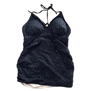 Maternity Black Halter Tankini Swim Top Over Nude Lining Sz S